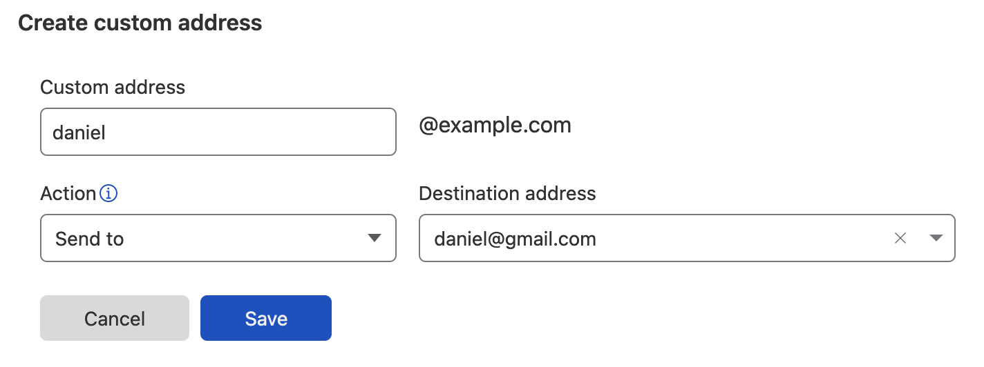 Add a personal email address route to Cloudflare.